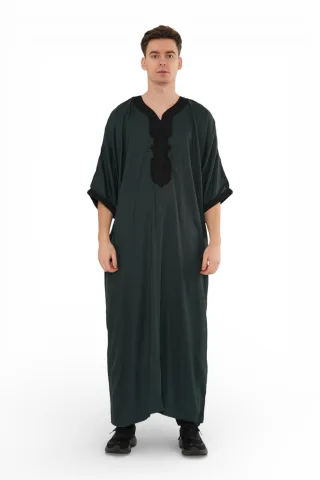 Herren Grün Schwarz Marokkanischer Thobe Jubba Robe Eid Djellaba Gandoura