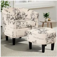 CANMOV Relaxsessel Akzentstuhl mit Hocker für Schlafzimmer, Wohnzimmer, Blumenmuster, Sessel mit hoher Federkraft und stabiler Rückenlehne