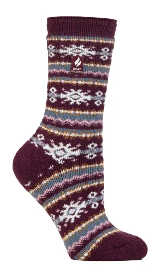 Ladies Nordic Socks | Heat Holders Lite | Lightweight Thermal Winter Socks for Women - Cabernet/Rose