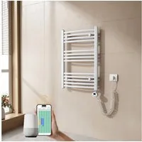 EMKE Elektrischer Badheizkörper mit Wifi APP Steuerung Thermostat Höhe: 120, 500/600W, 4 Heizmodi, 7-Tage-Timer, Boost & Frostschutz Gebogener Handtuchwärmer
