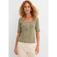 bonprix T-Shirt bequeme Passform, Halbarm-Design, mit Blumendruck, aus Baumwolle