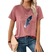PYLIKE Print-Shirt Damen Elegant Sommer Kurzarmbluse Locker Feder Print-Shirt Bequem für Freizeit und Büro,Strandurlaub
