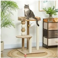 PawHut Kratzbaum 86 cm, mit Sprungplattform, Bett, Spielball, Jute-Kratzsäulen, für Katzen bis 7 kg, Kaffee