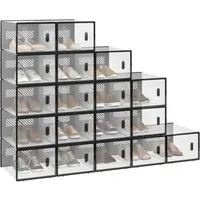 Woltu Schuhregal, 18-tlg., stapelbar, mit magnetischer Tür, Kunststoffbox