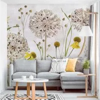 Bilderdepot24 Vliestapete Vintage Allium Helenium Illustration Blumen Beige Natur Wanddeko, Glatt, Matt, (Vliestapete inkl. Kleister oder selbstklebend), Wohnzimmer Schlafzimmer Küche Flur Fototapete Motivtapete Wandtapete
