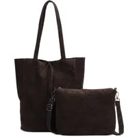 ITALYSHOP24 Schultertasche SET 2in1 Damen Tasche Umhängetasche XXL Hand-Tasche Shopper Tote Bag, Crossbody Reisetasche Henkeltasche Workbag Veganes Wildleder CrossOver