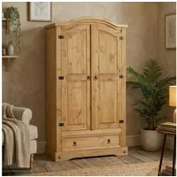 CARO-Möbel Kleiderschrank SALSA Garderobenschrank mit Kleiderstange und Schublade aus Massivholz 103cm