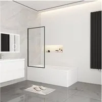 Duschparadies Duschwand 140cm Schwarz Duschwand Badewanne Glaswand Trennwand Duschabtrennung, Sicherheitsglas
