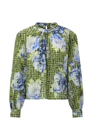 Rich & Royal - Printed Blouse with Collar Stand urban lime - Gr. - 36