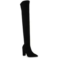 VAN HILL 839713 Overkneestiefel Damen Stiefel Overknees Blockabsatz Spitze Basic