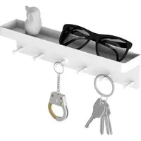 OSTWOLKE Schlüsselbrett Schlüsselhalter mit Ablage & 6 Haken 2 Möglichkeiten zu Installieren, Schlüsselleiste Wandorganizer Heimdekoration für Eingang Flur Küche