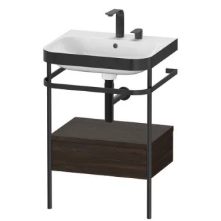 Duravit Happy D.2 Plus c-bonded Set mit Metallkonsole und Schubkasten Nussbaum gebürstet Matt 575x49 HP4740E6969