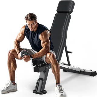 [EU Direct] Bominfit AB600 Foldable Weight Bench, 600KG Heavy Duty Adjustable Exercise Bench for Home Gym, 10 Positions