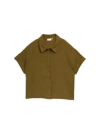 Denim Tom Tailor - Boxy Fit Musselin Bluse golden olive green - Gr. - XS