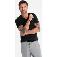 OMBRE T-Shirt BASIC Herren T-Shirt aus klassischer Baumwolle mit V-Ausschnitt Jacquard-Label mit Branding in der Seitennaht