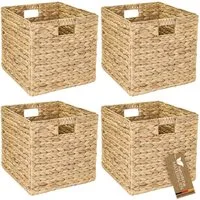 HMF Regalkorb Aufbewahrungskorb passend für KALLAX Regal, Korb geflochten aus, Wasserhyazinthe mit Griffen, 4er Set, 32 x 34,5 x 32 cm, Natur