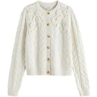 LAURA ASHLEY Strickjacke Laura Ashley Strickjacke mit Zopfmuster & 3D-Blume (1-tlg)