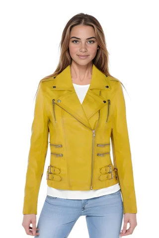 Damen Leder Gelb Brando Bikerjacke-Constantia