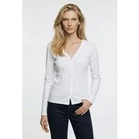 Calvin Klein Jeans Langarmshirt WOVEN LABEL BABY RIB BUTTON Figurbetonte Passform mit V-Ausschnitt
