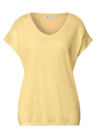 Street One - Shirt mit V-Neck und Crochet-Details soft yellow - Gr. - 34