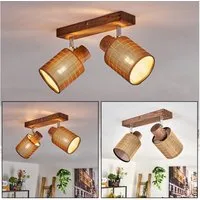 hofstein Deckenleuchte moderne Deckenlampe aus Holz/Metall/Bambus in Dunkelbraun/Chromfarben, ohne Leuchtmittel, 2-flammig mit verstellbaren Strahlern, 2 x E14, ohne Leuchtmittel