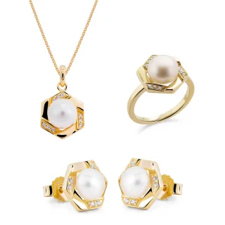 Orphelia 'Aliva' Damen 925 Sterling Silber Set: Halskette + Ohrringe + Ring - Gold SET-7469/G