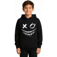 coole-fun-t-shirts Hoodie GrinX Kinder Hoodie schwarz Horror Gesicht Jungen Mädchen 128–164 GrinX Jungen und Mädchen Sweatshirt schwarz mit Kapuze
