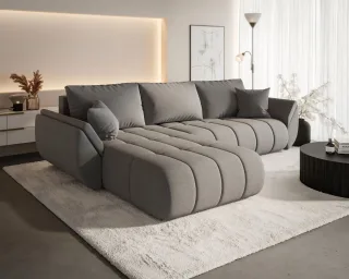Ecksofa Schlafsofa MISATO Stoff Wind Graubraun Ottomane Links