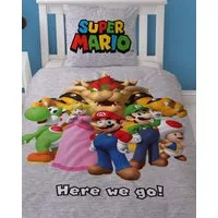MTOnlinehandel Bettwäsche Super Mario 135x200 + 80x80 cm, 100 % Baumwolle, Flanell, 2 teilig, lizenzierte Nintendo Biber Bettwäsche für Kinder & Teenager