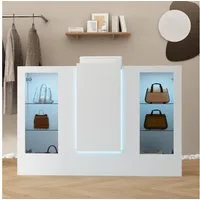 HOMSEE Empfangstheke mit LED-Beleuchtung & Glasvitrinen, Empfangstresen 150 x 52 x 100 cm (1-St), Einfache Montage, langlebig & ideal für professionelle Präsentation