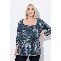 Ulla Popken T-Shirt Shirt A-Linie Zierfalten Carree-Ausschnitt 3/4-Arm