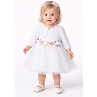 Lorey Medtec Taufkleid Prinzessin Kleid mit Jacke, Party Kleid, Spitze, 100% Baumwolle, Weiß (Kleid + Jacke) Spitze, Tüll