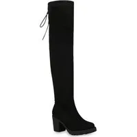 VAN HILL 833657 Overkneestiefel Damen Overknees Leicht Gefütterte Stiefel Wildleder-Optik Boots