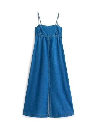 Tommy Jeans - Chambray Slim Fit Maxi-Kleid mit Spaghettiträgern blau - Gr. - L