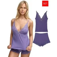 Tazzio Shorty Nachtwäsche-Set F909 (Set, 2 tlg., 1 Stück - Unterhemd & Panty) Ripp-Optik mit Spitzen-Details