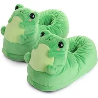 Corimori Tier Pantoffeln für Erwachsene Einheitsgröße 34-44 Plüsch Hausschuhe (Packung, Geschenk) EU Einheitsgröße 34-44, Eddy der Frosch, für Kinder und Erwachsene