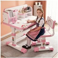 Rutaqian Kinderschreibtisch Kinderschreibtisch mit Bücherständer, Schüler-Schreibtisch und Stuhl (Ein Tisch und ein Stuhl), Ergonomischer Cartoon Design Kinderschreibtischstuhl, Einfache Montage