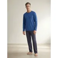 Henry Terre Pyjama Carlo langarm - zweifarbiges Set Hose Streifen Shirt Uni Knopfleiste