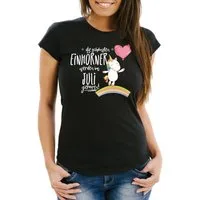 MoonWorks Print-Shirt Damen T-Shirt die schönsten Einhörner werden im Juli geboren Slim Fit mit Print