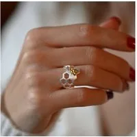 Runde Perlé Silberring "Fleißige Biene", handgefertigter verstellbarer Ring, 925er Silber, 18K Gold