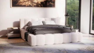 Polsterbett Doppelbett Bett LIZETH 120x200cm in Stoff Perfect Harmony Hellbeige