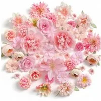 Kunstblumenstrauß 48 rosafarbene Mini-Kunstblumen für DIY-Deko, FOUORTUNATE-BEE, Kleine Blütenköpfe für Hochzeit und Tortendekoration