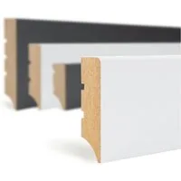 Hexim Sockelleiste, Fußbodenleisten 2000x50x12mm, 10 Stück Abschlußleisten weiß MDF foliert, Weimarer Profil Bodenleisten glatt Fußleisten, 20 Meter / 10 Leisten