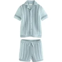 Next Shirt & Shorts Kurzarm-Hemd mit Häkel- + Strickdetails und Shorts (2-tlg)