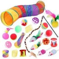 SURFOU Tier-Intelligenzspielzeug 22 Stücke Katzen Spielzeug Set Katzentunnel Teaser Stick Regenbogen, (22-tlg) für Kätzchen Federspielzeug Katzenbälle Spielzeugmäuse
