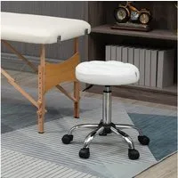 HOMCOM Rollsitz Rollhocker, höhenverstellbar, Kunstleder (Arbeitshocker, 1 St., Salonhocker), für Wohnzimmer, Büro, Weiß