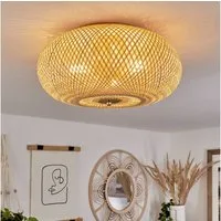 hofstein Deckenleuchte »Decollatura« runde Deckenlampe aus Holz/Metall in Natur/Messingfarben, ohne Leuchtmittel, Leuchte in Gitter-Optik mit tollen Lichteffekten, Ø38cm, 3xE27