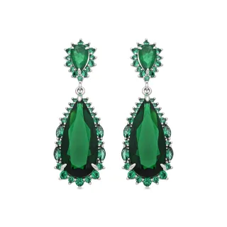 Luxenter Emerald Zirconia Metalllegierungs-Ohrringe mit Rhodium-Finish – Cakrolm