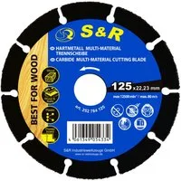 S&R Diamanttrennscheibe Karbid Hartmetall Trennscheibe 125 x 22,23 mm, Multi-Material für alle, Ø 125 mm, Arten von Holz, Holz mit Nägel, Plastik und Gipskarton