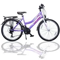 Talson Kinderfahrrad 24 Zoll Cityrad, 21 Gang Shimano, Kettenschaltung, mit Beleuchtung nach StVZO und Gepäckträger Lila